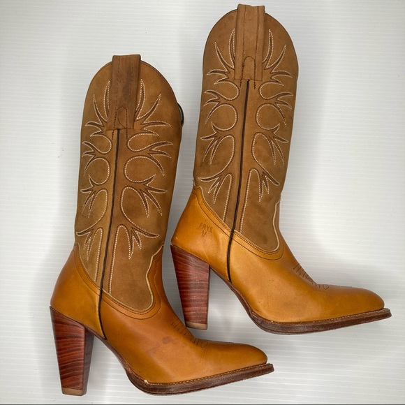 Frye Shoes - Frye Cowgirl Boots Leather Shoes Heel Brown 6